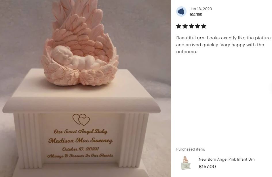 New Born Infant Pink Angel Column Urn - Baby Girl Urn For Infants