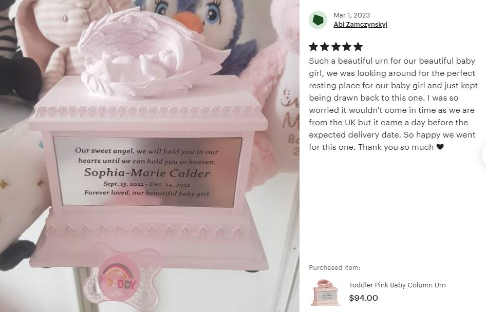 Toddler Pink Baby Column Urn - Free Engraving