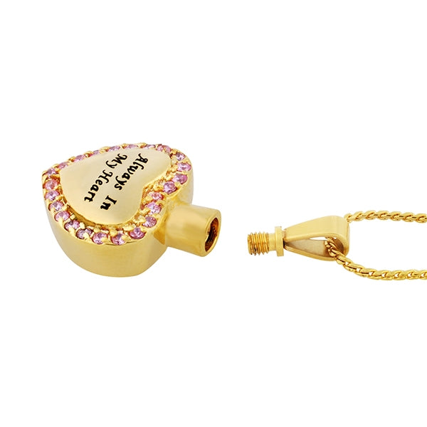 Pink Crystal Gold Always Pendant Urn - Love Charms Option