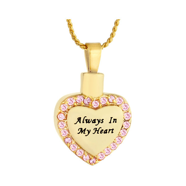 Pink Crystal Gold Always Pendant Urn - Love Charms™ Option 