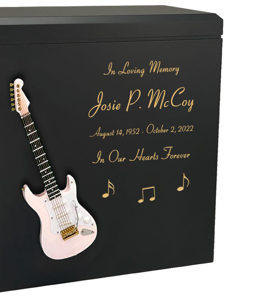 Pink Electric Guitar Wood Adult Cremation Urn - Miniature Guitar - Photo Option