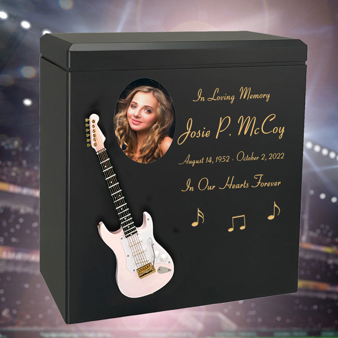 Pink Electric Guitar Wood Adult Cremation Urn - Miniature Guitar - Photo Option