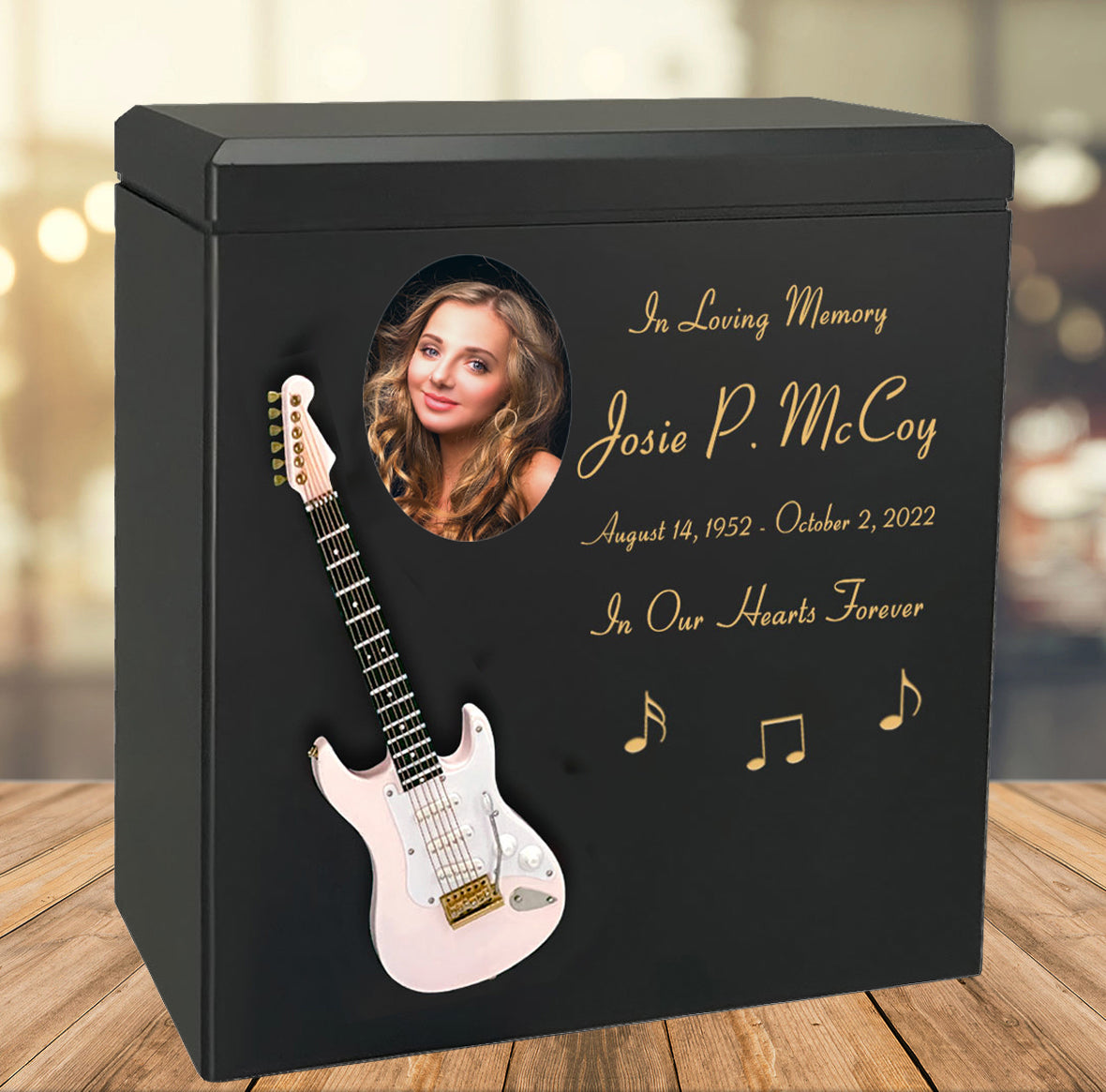 Pink Electric Guitar Wood Adult Cremation Urn - Miniature Guitar - Photo Option