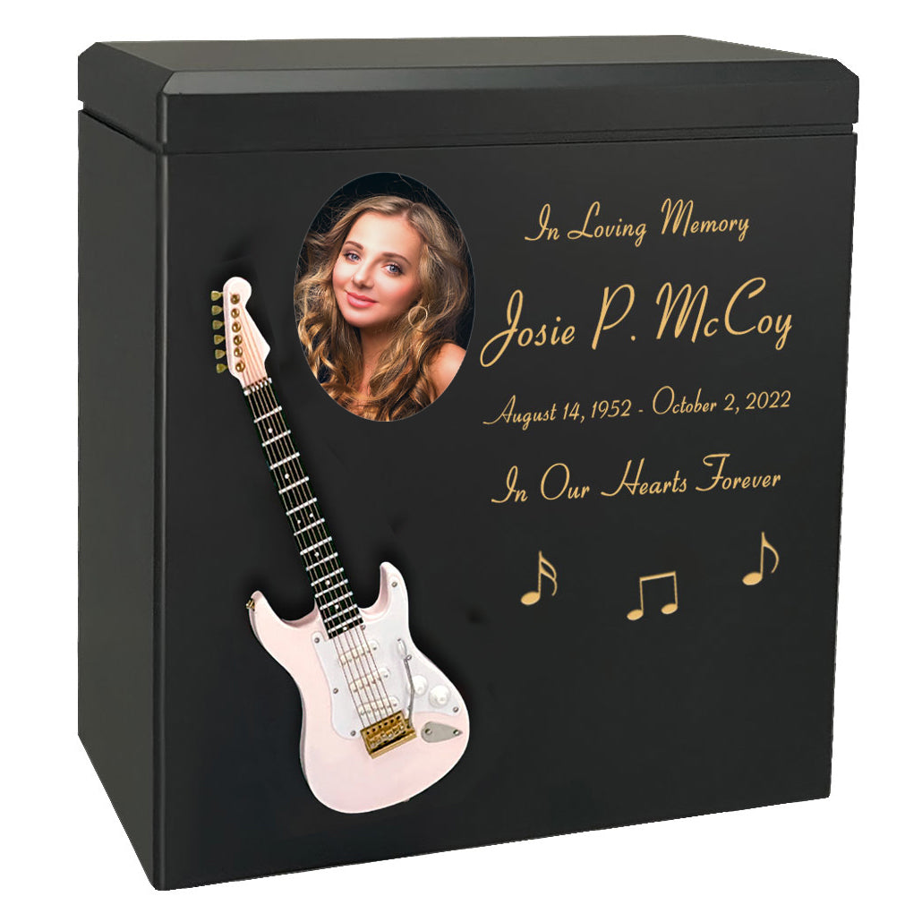 Pink Electric Guitar Wood Adult Cremation Urn - Miniature Guitar - Photo Option