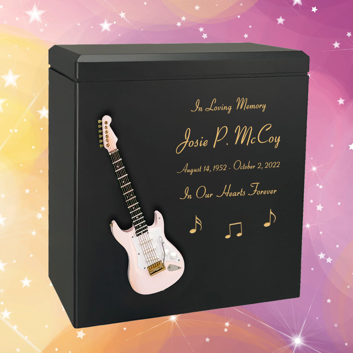 Pink Electric Guitar Wood Adult Cremation Urn - Miniature Guitar - Photo Option