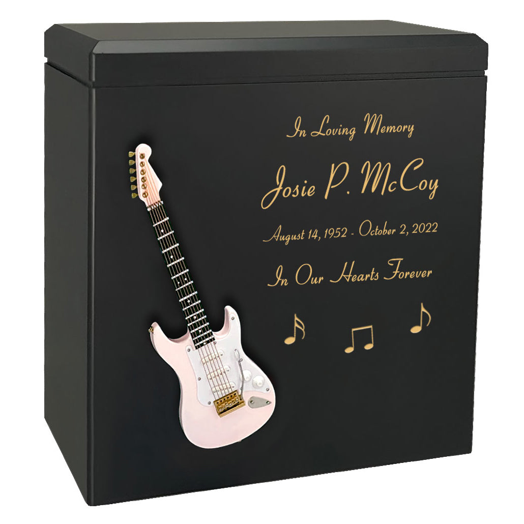 Pink Electric Guitar Wood Adult Cremation Urn - Miniature Guitar - Photo Option