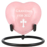 Pink Swirl Engraved Heart Keepsake Urn - Stand Option