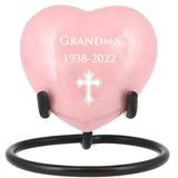 Pink Swirl Engraved Heart Keepsake Urn - Stand Option