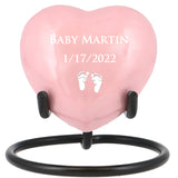 Pink Swirl Engraved Heart Keepsake Urn - Stand Option