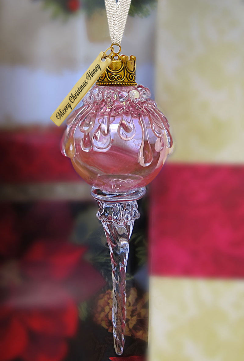 Pink Snowball Icicle Ornament Keepsake - Love Charms® Option