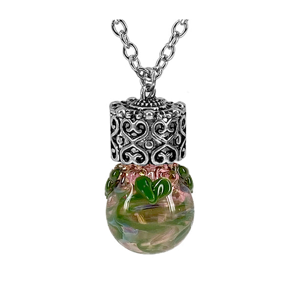 Pink and Pretty Green Hearts Glass Cremation Urn - Love Charms® Option