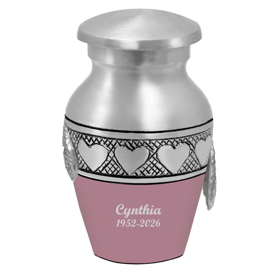 Wings of an Angel Pink Circle of Hearts Keepsake Urn - Engraving Option