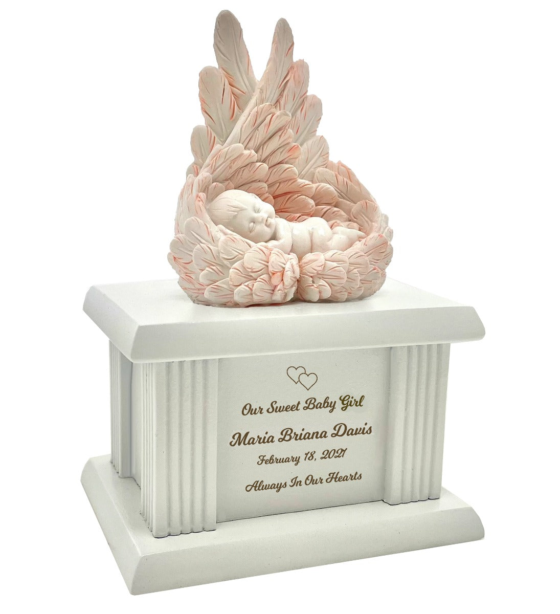 New Born Infant Pink Angel Column Urn - Baby Girl Urn For Infants