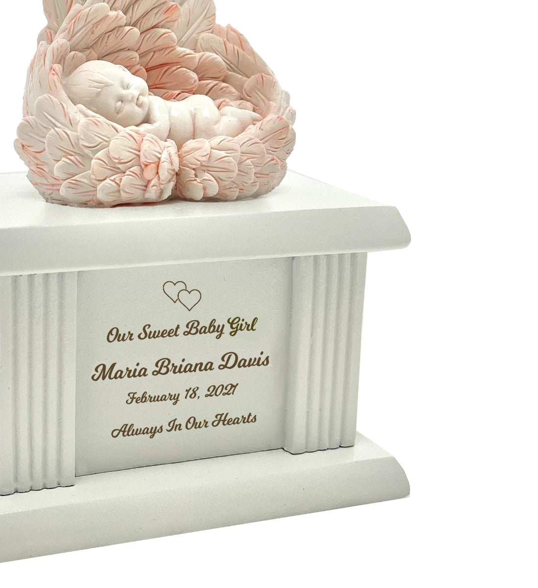New Born Infant Pink Angel Column Urn - Baby Girl Urn For Infants
