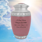 Pink Hearts Pewter Adult Urn - Tribute Wreath™ - Pro Laser Engraving - Burial Vault Option