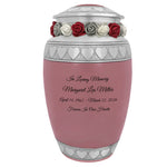 Pink Hearts Pewter Adult Urn - Tribute Wreath™ - Pro Laser Engraving - Burial Vault Option