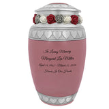 Pink Hearts Pewter Adult Urn - Tribute Wreath™ - Pro Laser Engraving - Burial Vault Option