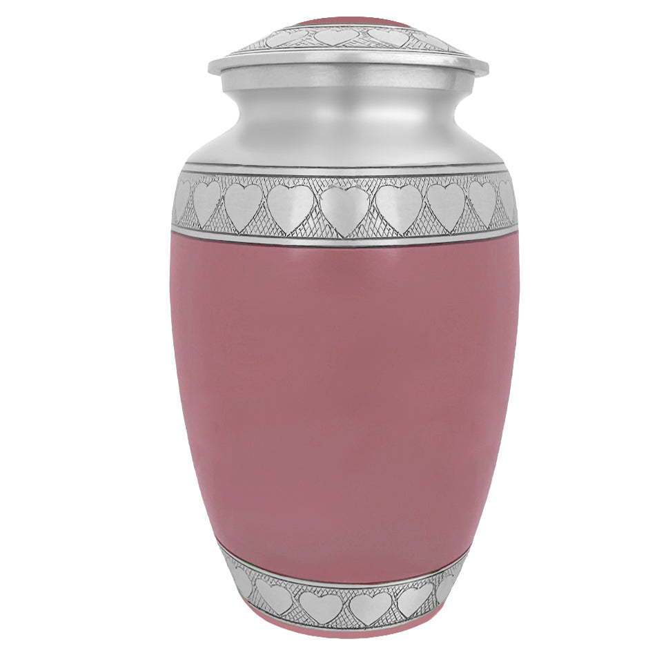 Pink Hearts Pewter Adult Urn - Tribute Wreath™ - Pro Laser Engraving - Burial Vault Option
