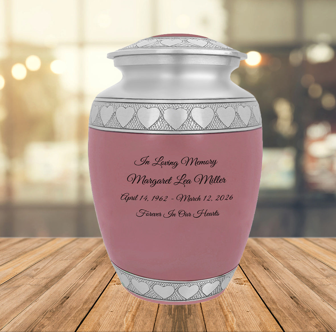 Pink Hearts Pewter Medium Urn - Tribute Wreath™ - Pro Laser Engraving