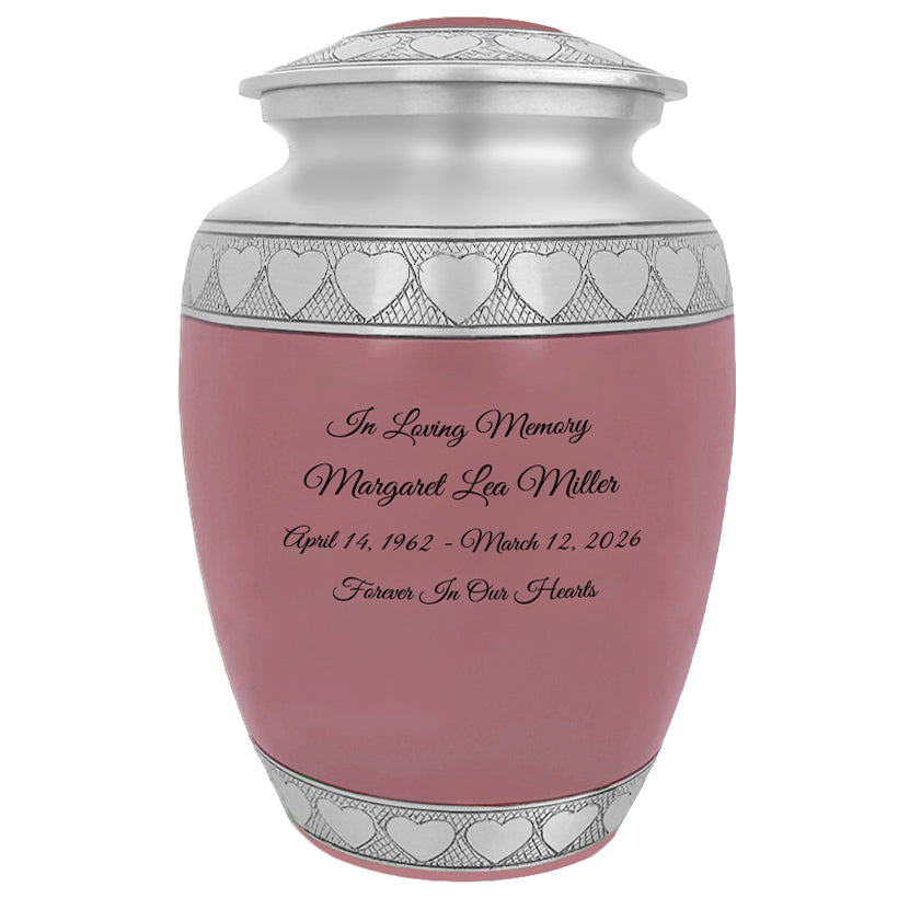 Pink Hearts Pewter Medium Urn - Tribute Wreath™ - Pro Laser Engraving
