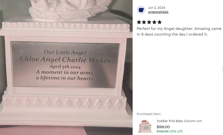 Toddler Pink Baby Column Urn - Free Engraving