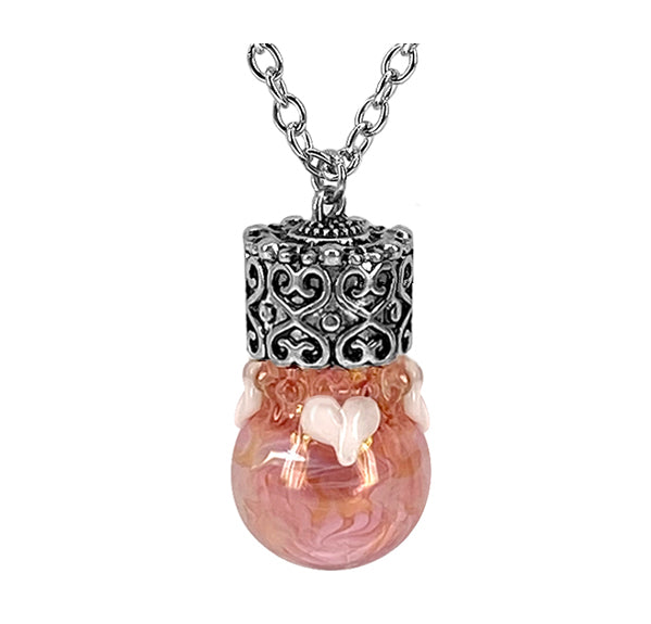 Pretty Pink and White Hearts Glass Cremation Urn - Love Charms® Option