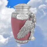 Wings of an Angel Pink Hearts Adult Urn - Pro Laser Engraving - Burial Vault Option