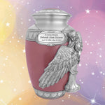 Wings of an Angel Pink Hearts Adult Urn - Pro Laser Engraving - Burial Vault Option