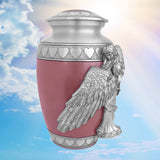 Wings of an Angel Pink Hearts Adult Urn - Pro Laser Engraving - Burial Vault Option