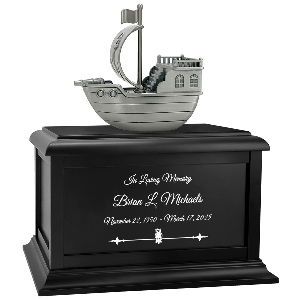 Pirate Ship Redwood or Black Matte Urn - Adult or Medium Sized Urn