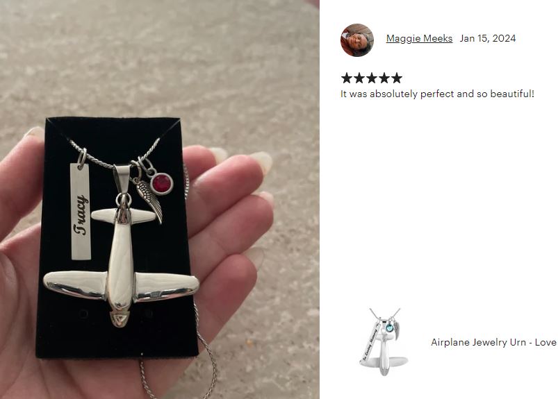 Airplane Ash Jewelry Urn - Love Charms® Option