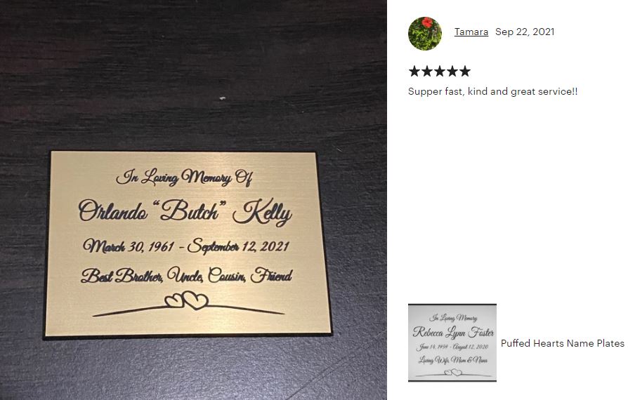 Puffed Heart Name Plates For Cremation Urns