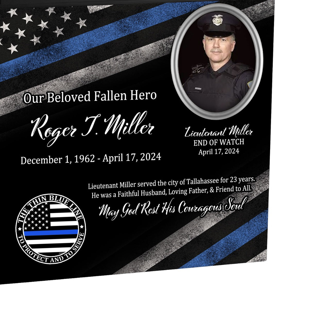 Uniformed & State Police Officer Cremation Urn -  Thin Blue Line