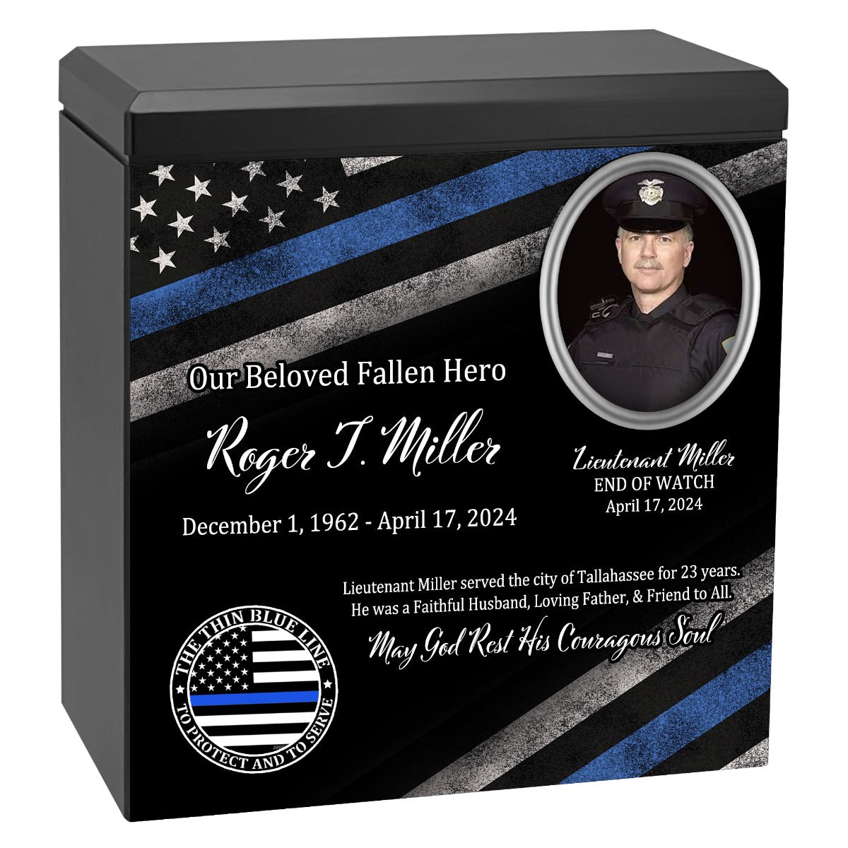Uniformed & State Police Officer Cremation Urn -  Thin Blue Line