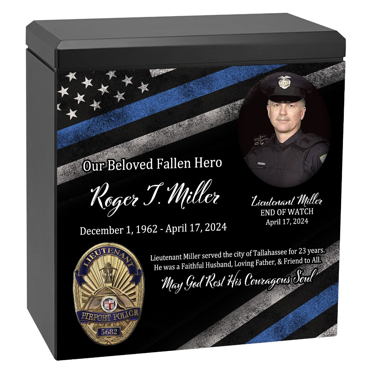 Uniformed & State Police Officer Cremation Urn -  Thin Blue Line