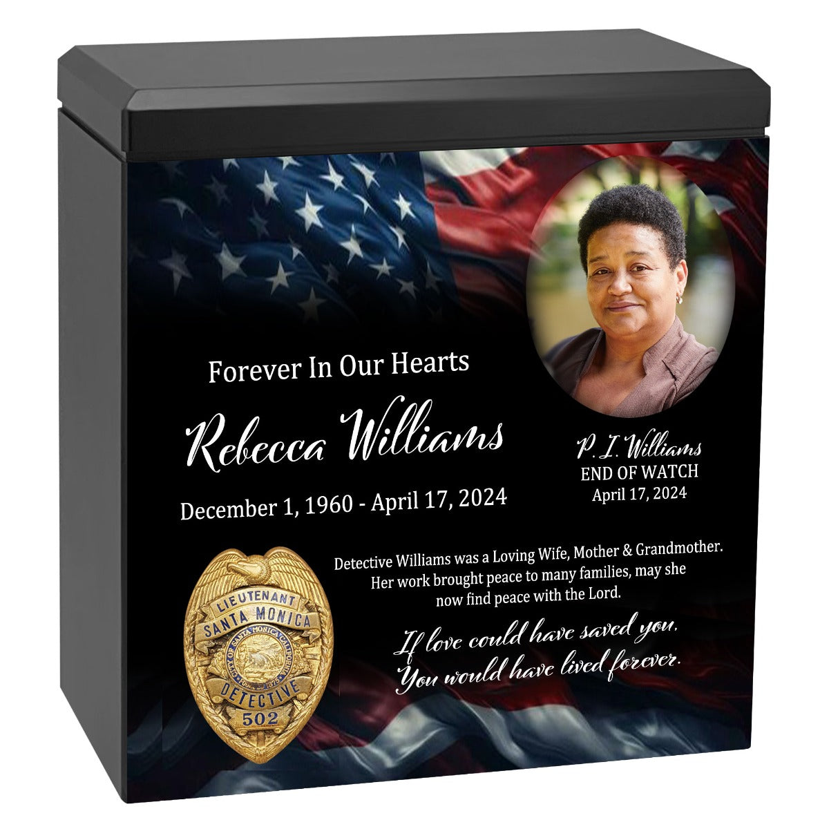 Police or Private Detective Cremation Urn - USA Flag