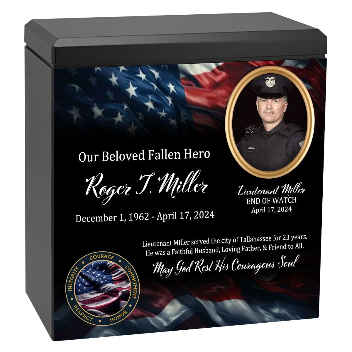 Uniformed & State Police Officer Cremation Urn -  USA Flag
