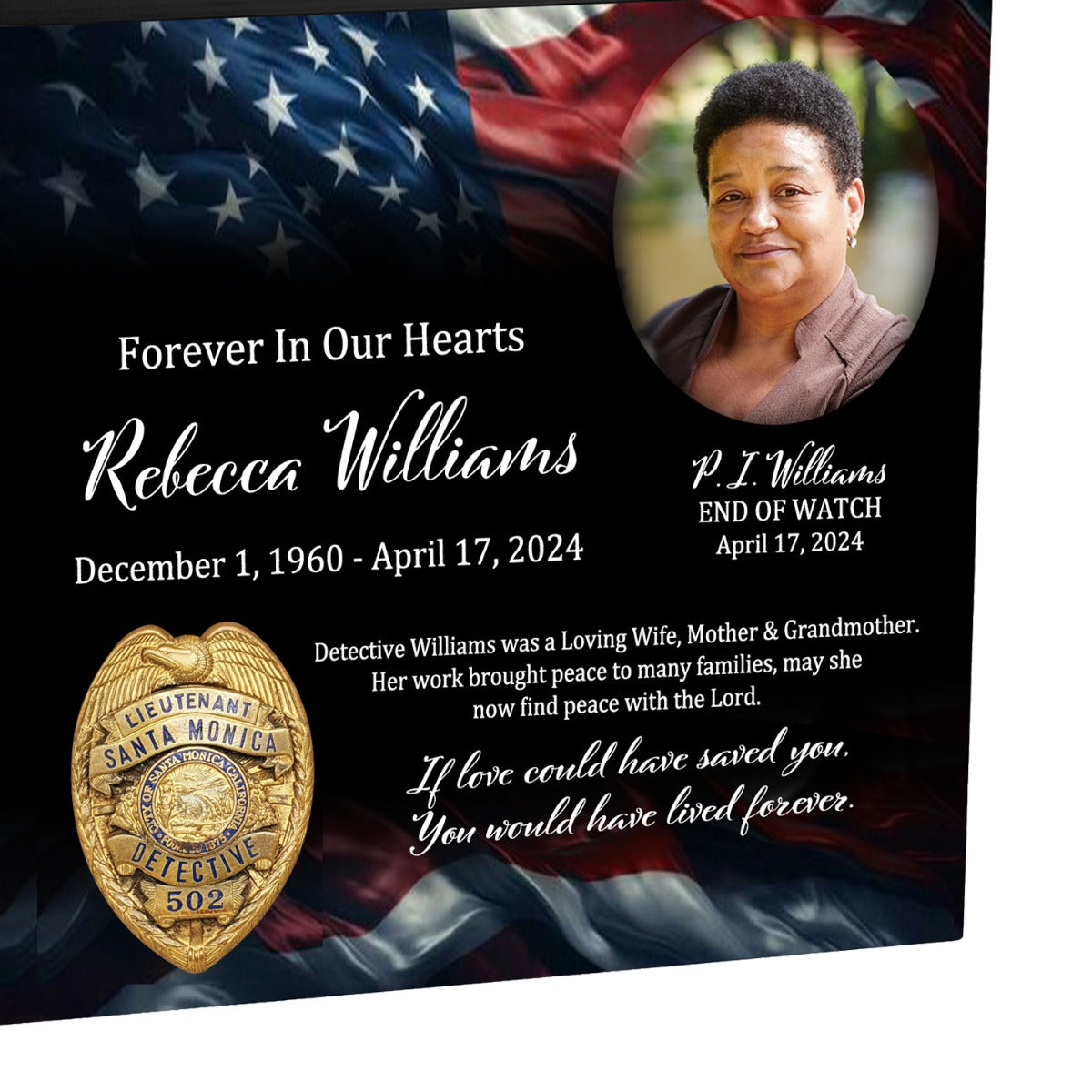 Police or Private Detective Cremation Urn - USA Flag