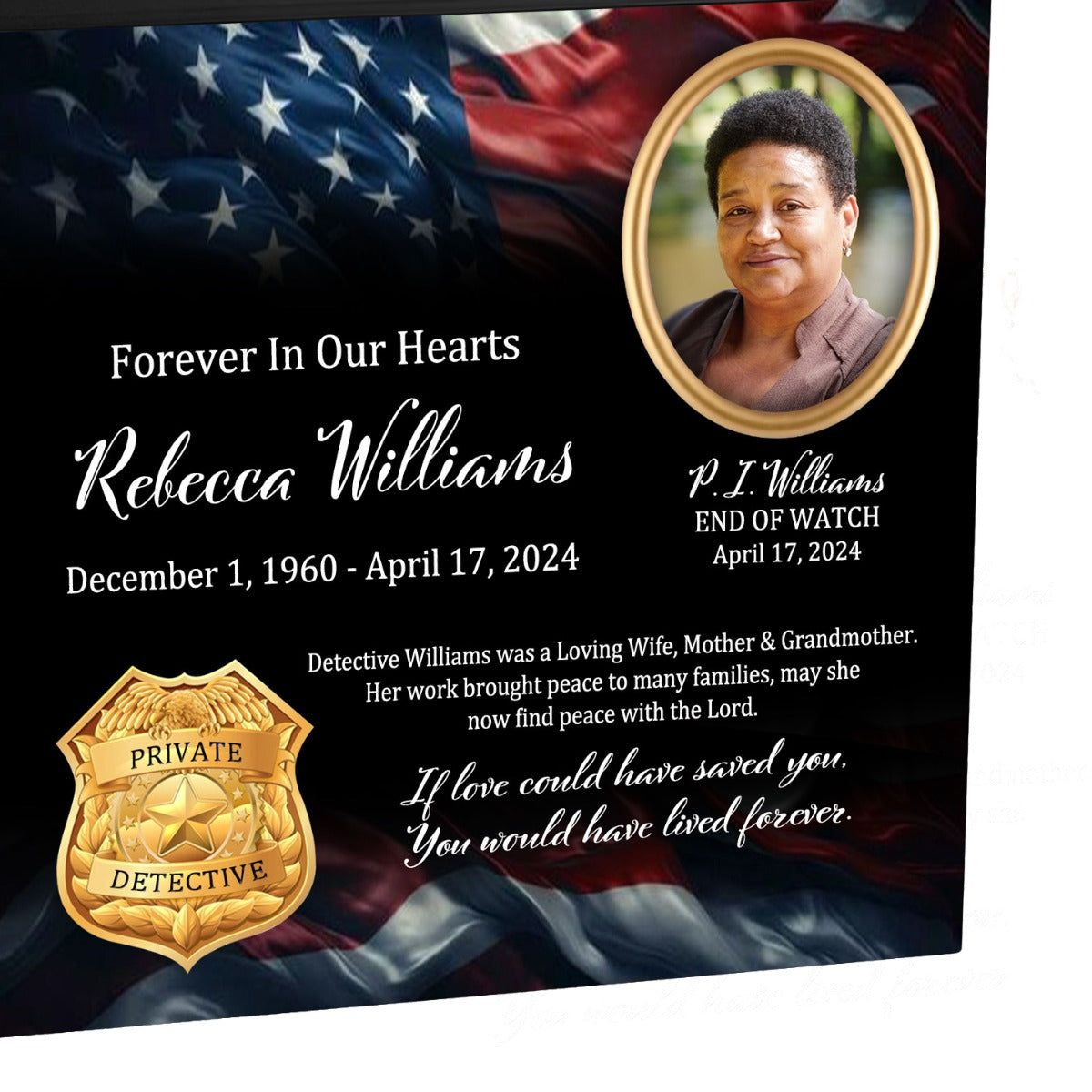 Police or Private Detective Cremation Urn - USA Flag