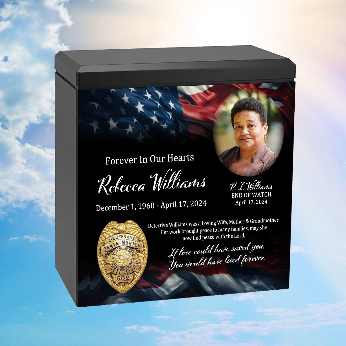 Police or Private Detective Cremation Urn - USA Flag