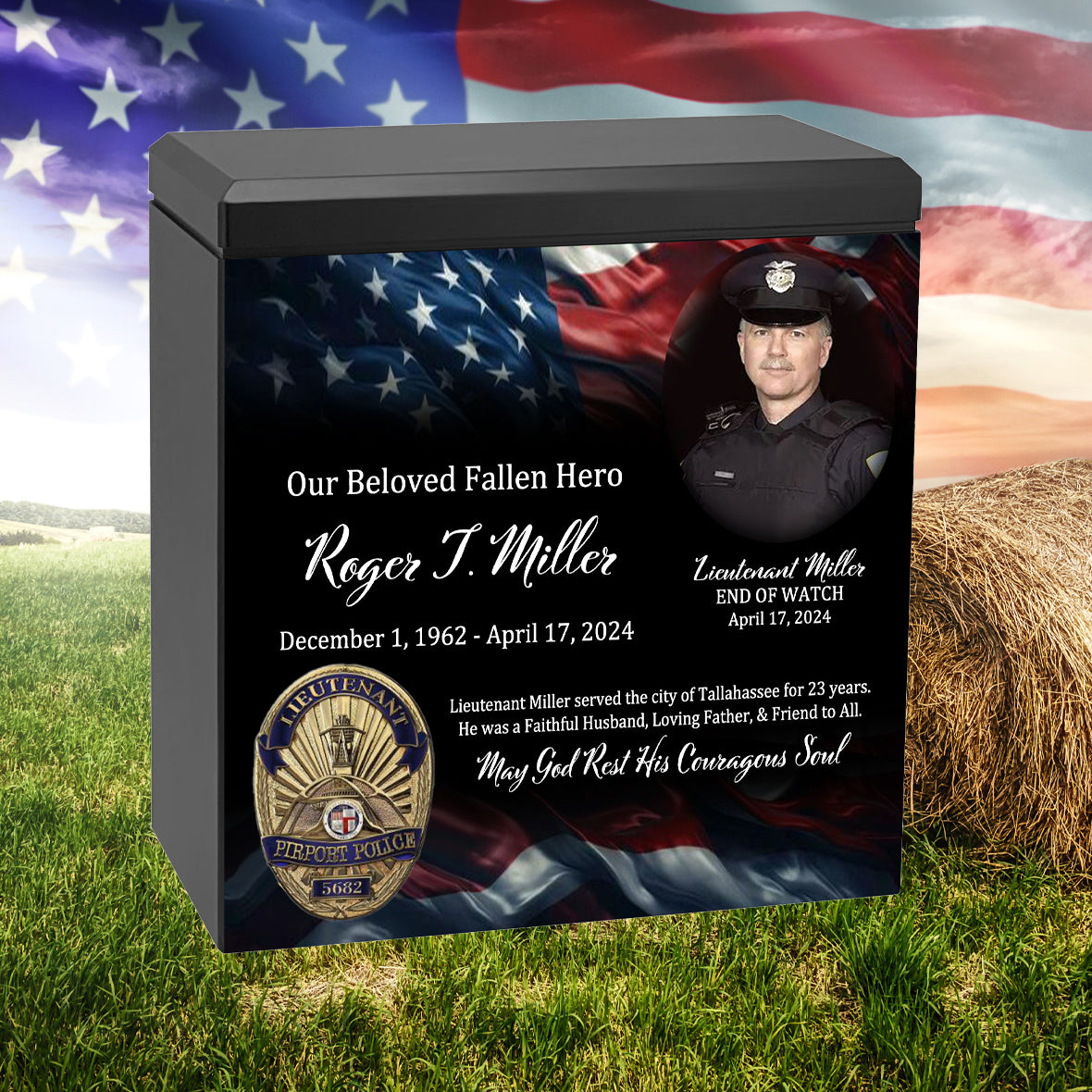Uniformed & State Police Officer Cremation Urn -  USA Flag