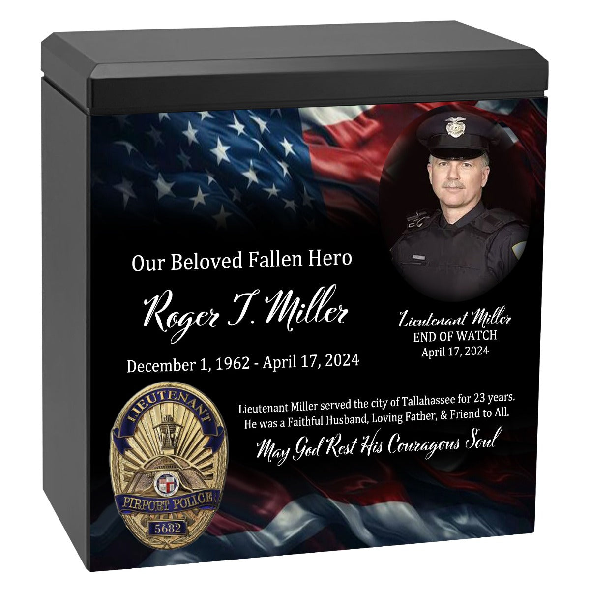 Uniformed & State Police Officer Cremation Urn -  USA Flag