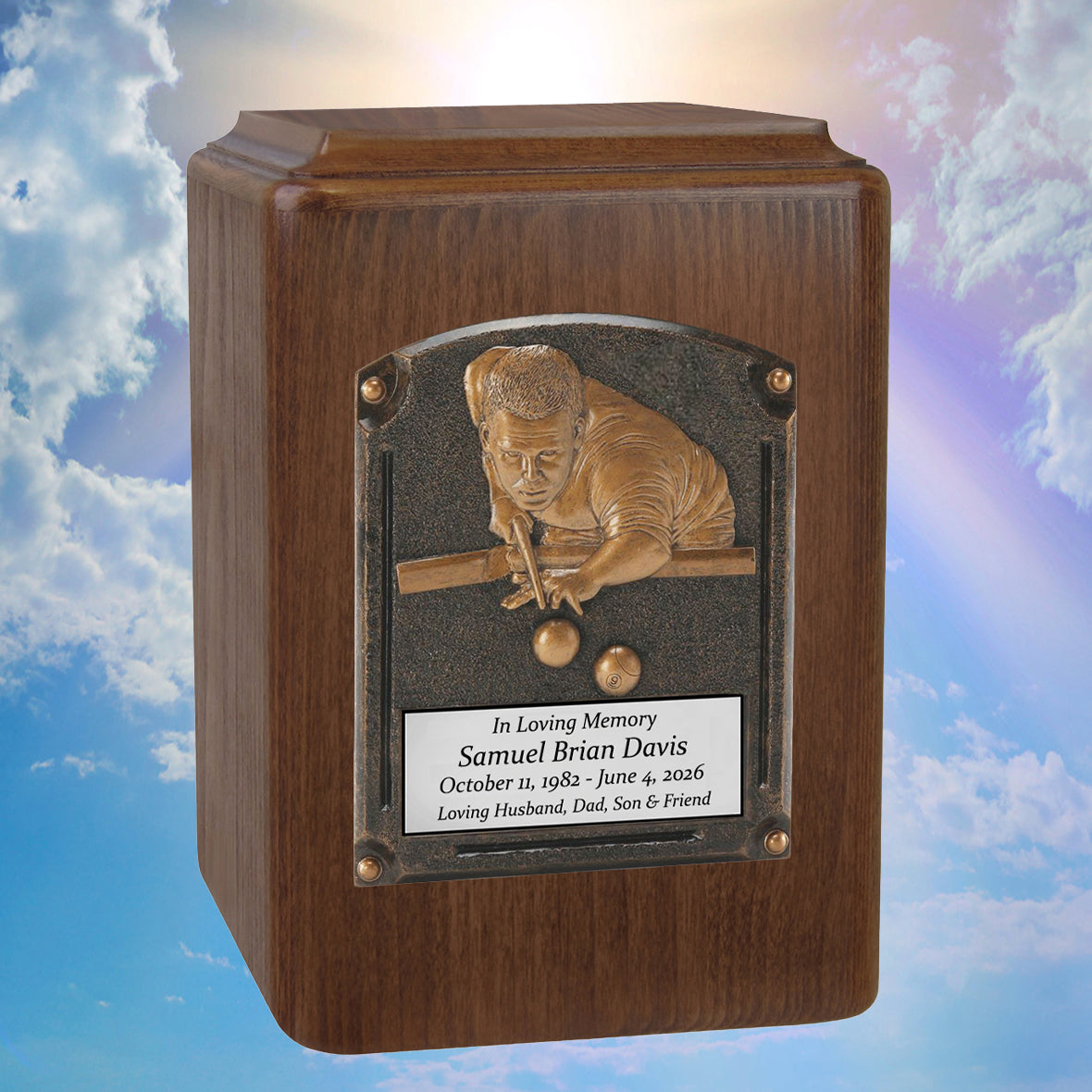 Major Sports & Fire Fighter Plaque Adult Wood Cremation Urns - Free Engraving
