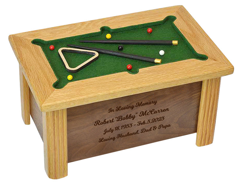 Pool Table & Billiards Cremation Urn - Hand Made USA Gaming Table Urn