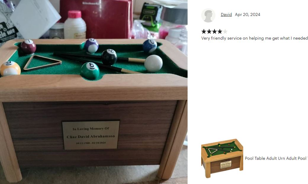 Pool Table & Billiards Cremation Urn - Hand Made USA Gaming Table Urn