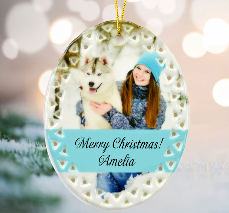 Photo Porcelain Oval Christmas Ornament