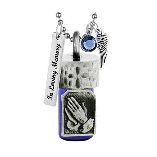 Praying Hands Blue Cobalt Pendant Urn - Love Charms Option