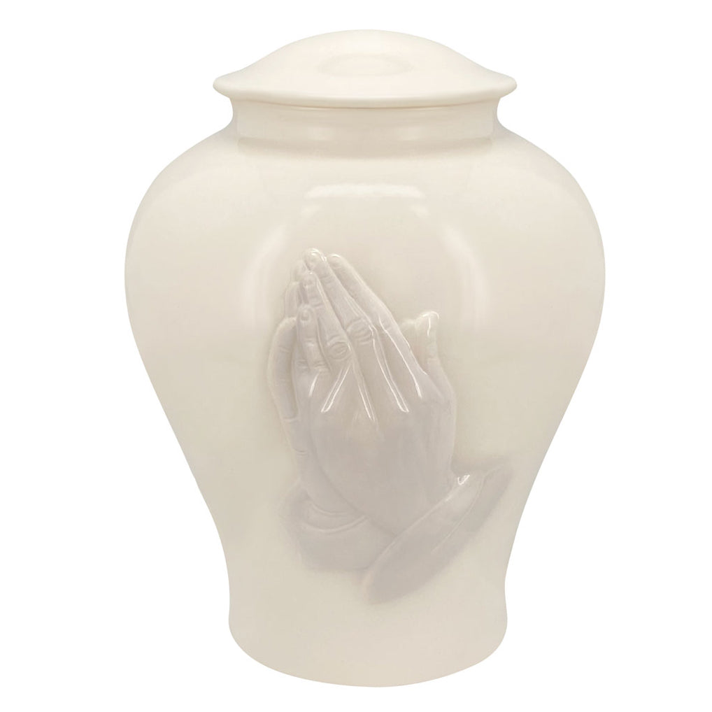 Praying Hands Adult Cremation Urn - Medallion Name Plate Option
