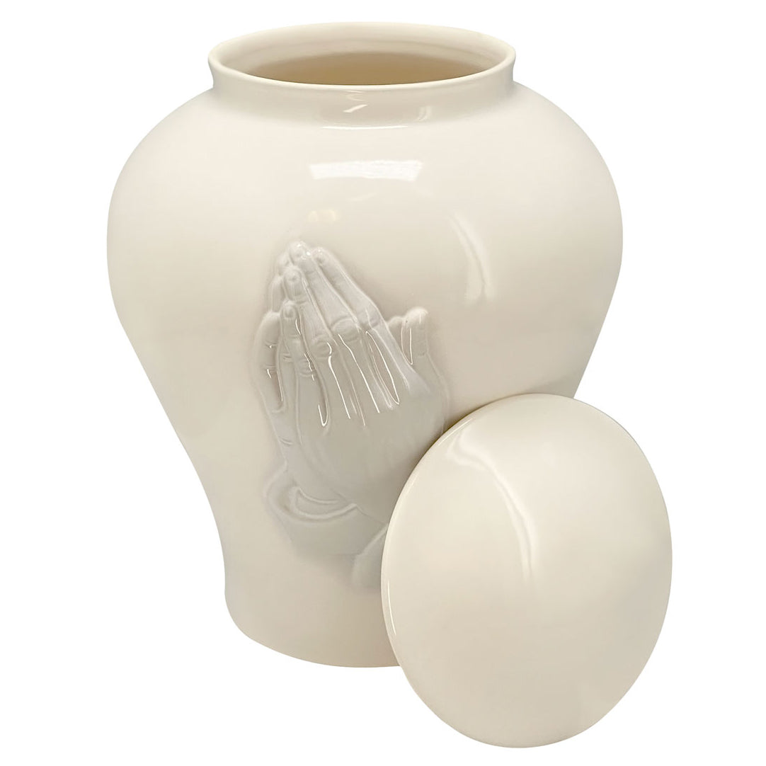 Praying Hands Adult Cremation Urn - Medallion Name Plate Option