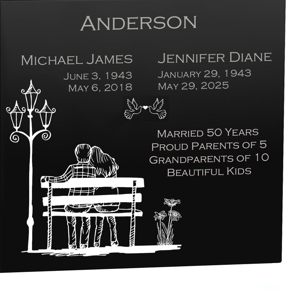 Precious Memories Companion Urn - Parents Double Urn - Park Bench Scene - Vault Option